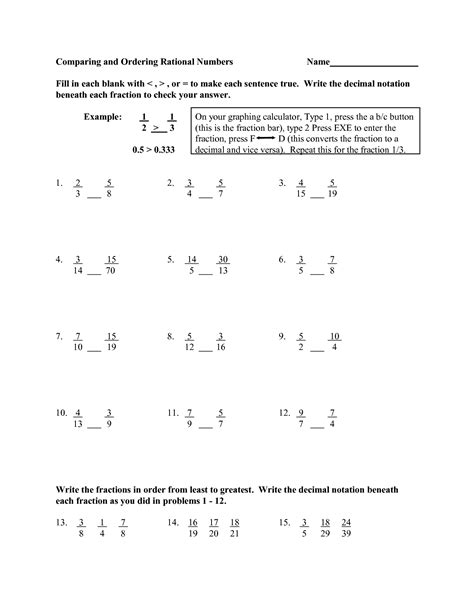 Ordering Rational Numbers Answer Sheet PDF