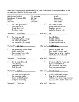 Organelle Riddles Answer Key Doc