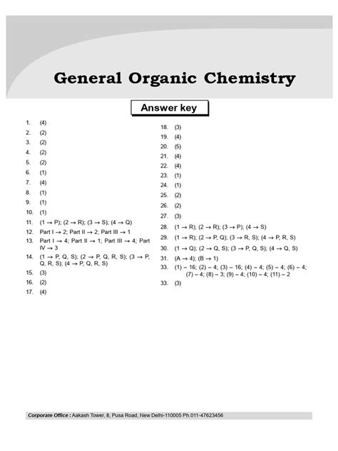 Organic Chemistry Answer Key PDF