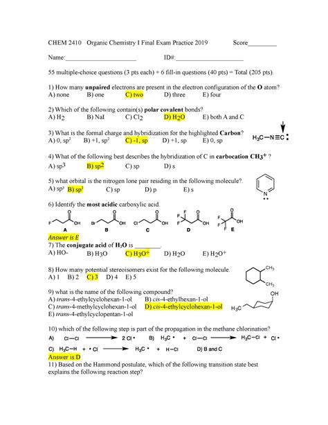 Organic Chemistry Final Exam Answer Key Kindle Editon