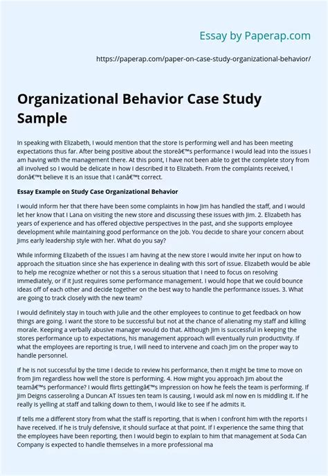 Organizational Behavior Case Study With Solution Reader