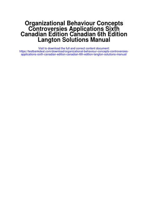 Organizational Behaviour Langton 6th Edition Pdf PDF