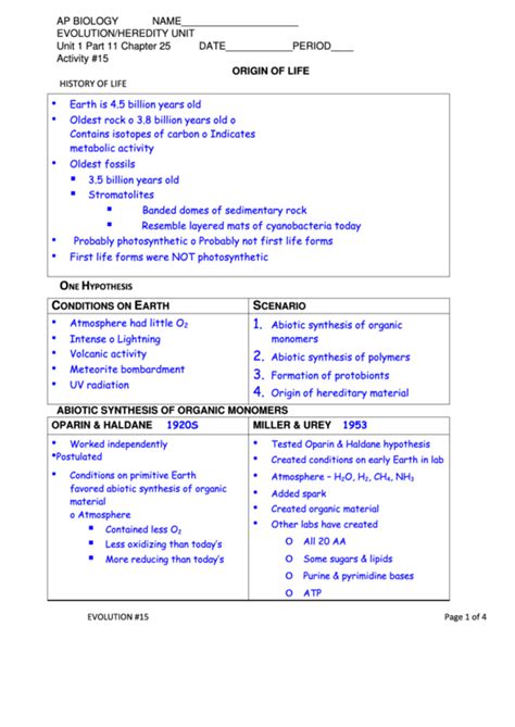 Origin Of Life Ap Biology Lab Answers Reader