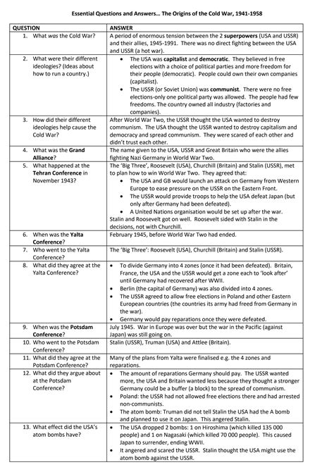 Origins Of The Cold War Cause Effect Answer Sheet Reader