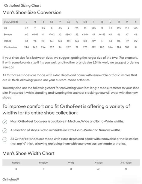 Orthofeet Size Chart