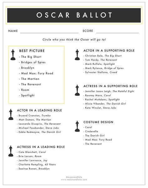 Oscar Ballot Printable
