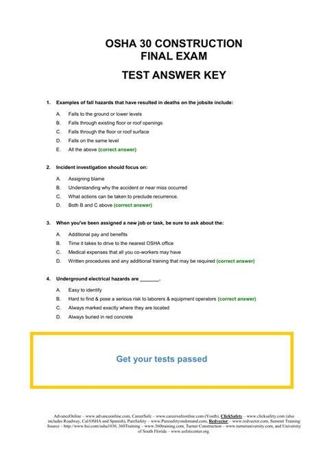 Osha 30 Hour Final Exam Answers Doc