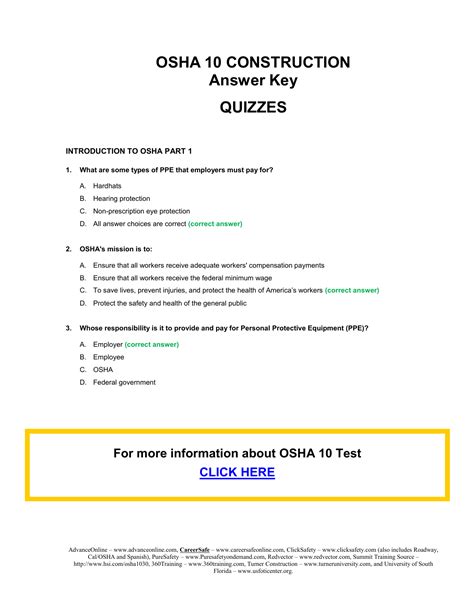 Osha Answer Key 10 Hour Kindle Editon