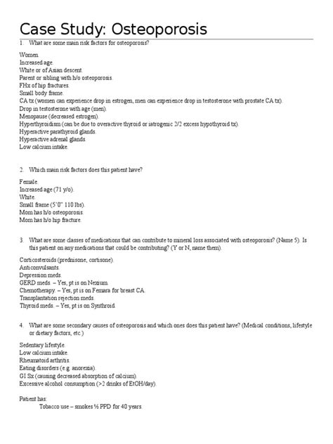 Osteoporosis Case Study With Answers Reader