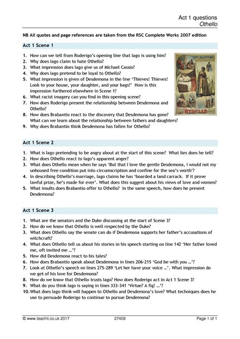 Othello Act 1 Questions And Answers Doc