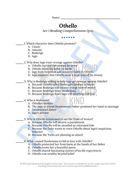 Othello Test Questions And Answers Reader