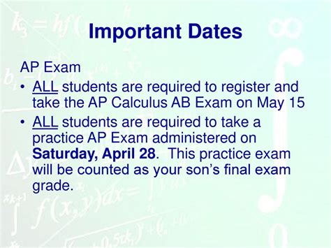 Other Important AP Calculus Dates