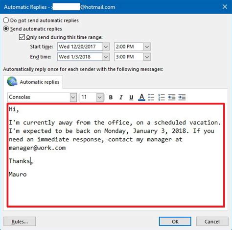 Out Of Office Auto Reply Template