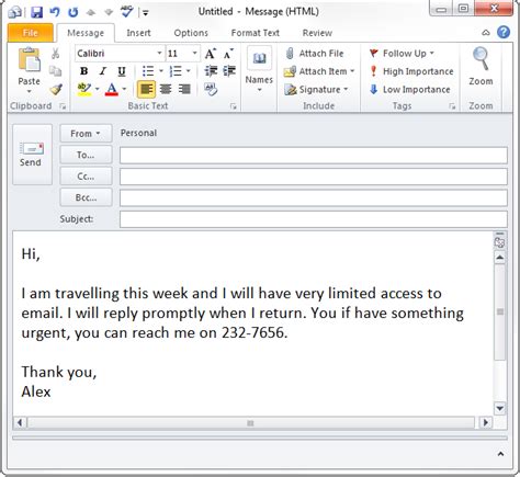 Out Of Office Automatic Reply Template
