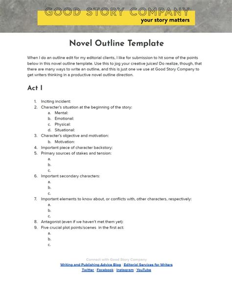Outline For A Novel Template