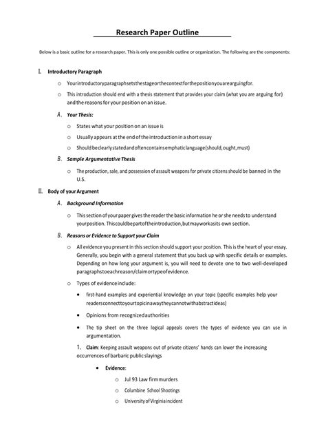Outline Of Research Paper Template