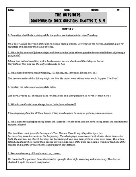 Outsiders Comprehension Answer Key Chapter 7 Doc