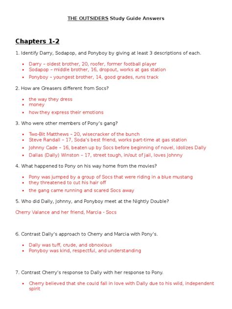 Outsiders Study Guide Questions And Answers PDF