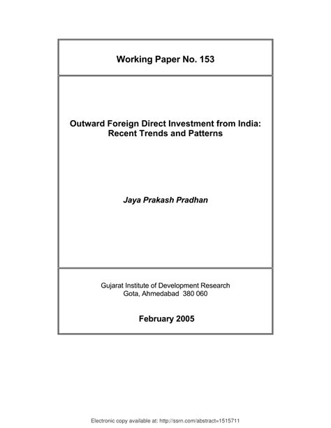 Outward Foreign Direct Investment from India Recent Trends and Patterns 1st Published PDF