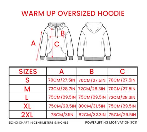 Oversized Hoodies Size Chart