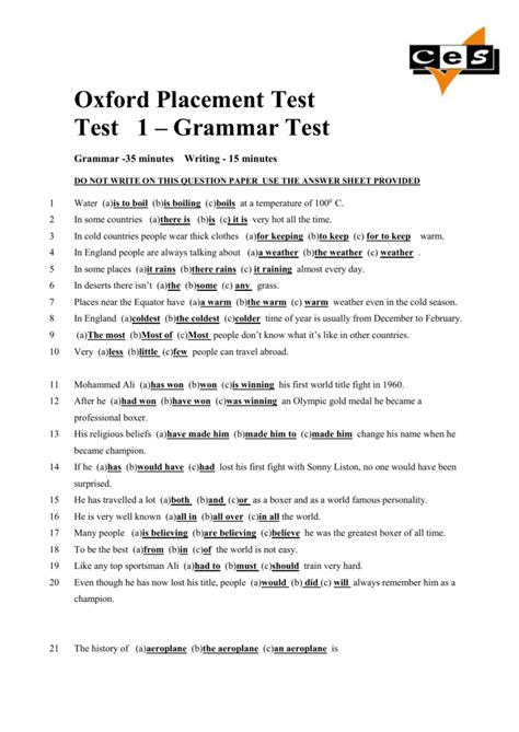 Oxford Placement Test Answers Elementary To Intermediate Reader