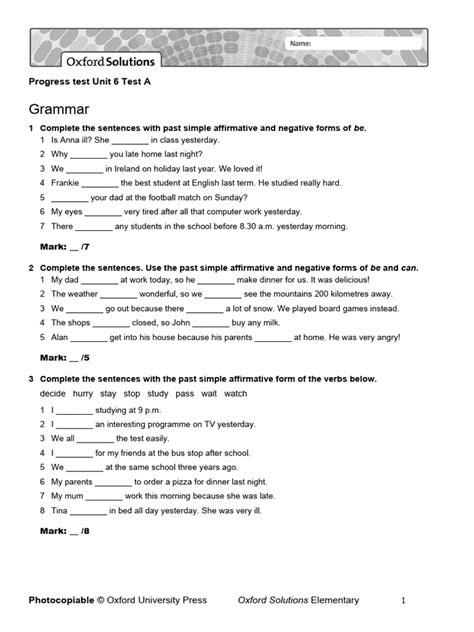 Oxford Solutions Elemantaryexam Doc