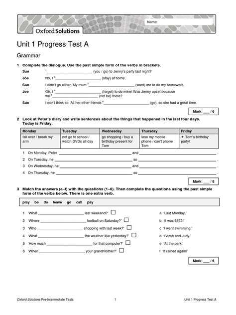 Oxford Solutions Intermediate Test Unit 1 PDF