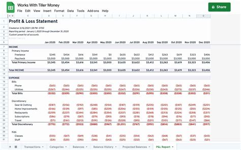 P&l Google Sheets Template