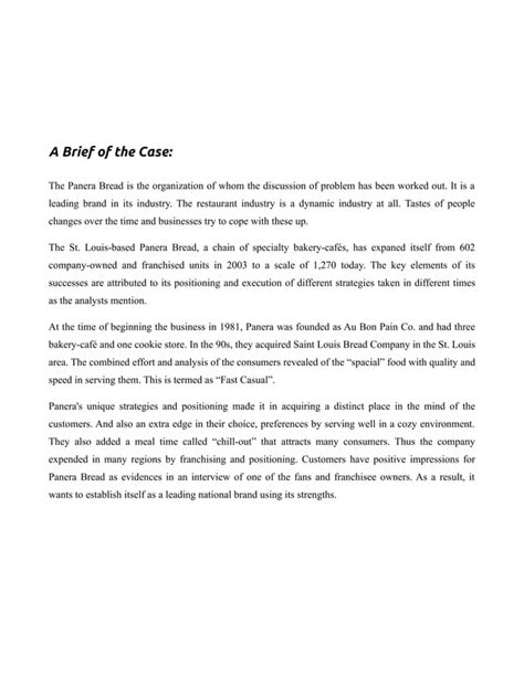 PANERA BREAD CASE STUDY MCGRAW HILL Ebook PDF