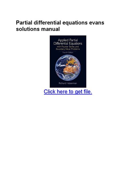 PARTIAL DIFFERENTIAL EQUATIONS EVANS SOLUTIONS MANUAL Ebook Doc