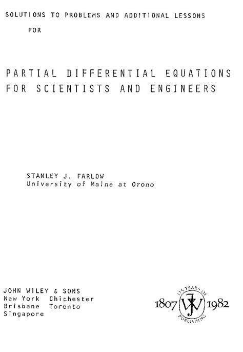 PARTIAL DIFFERENTIAL EQUATIONS FOR SCIENTISTS AND ENGINEERS FARLOW SOLUTIONS MANUAL Ebook Epub