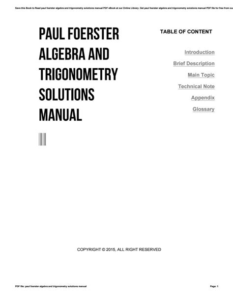 PAUL FOERSTER ALGEBRA AND TRIGONOMETRY SOLUTIONS MANUAL Ebook Kindle Editon