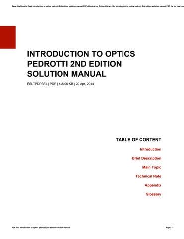 PEDROTTI OPTICS SOLUTIONS MANUAL Ebook Doc
