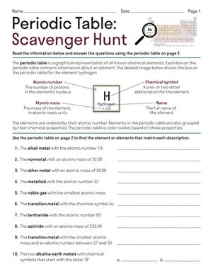 PERIODIC TABLE SCAVENGER HUNT WORKSHEET WITH ANSWERS Ebook Reader