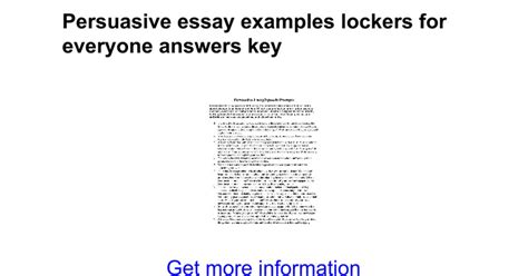 PERSUASIVE ESSAY EXAMPLE LOCKERS FOR EVERYONE ANSWERS Ebook Epub