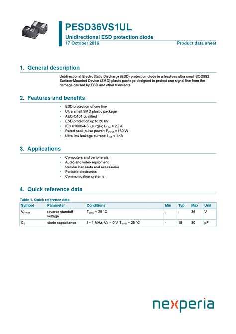 PESD36VS1UL,315: A Comprehensive Guide to Advanced ESD Protection