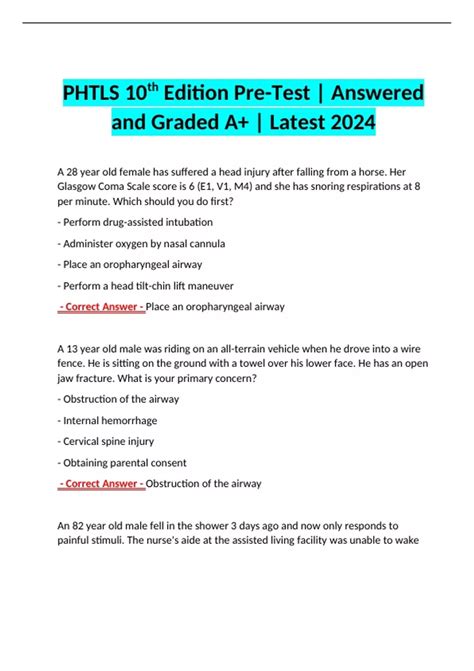 PHTLS PRETEST ANSWER KEY Ebook Doc