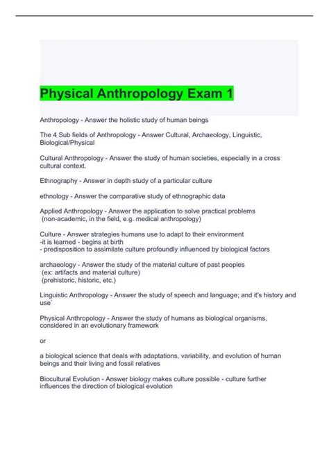 PHYSICAL ANTHROPOLOGY EXAM ANSWERS Ebook PDF