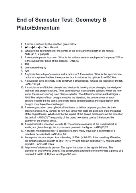 PLATO GEOMETRY END OF SEMESTER TEST ANSWERS Ebook Reader