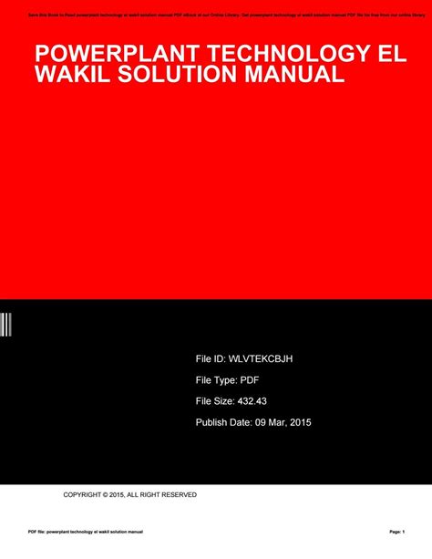 POWER PLANT TECHNOLOGY WAKIL SOLUTION MANUAL Ebook Kindle Editon