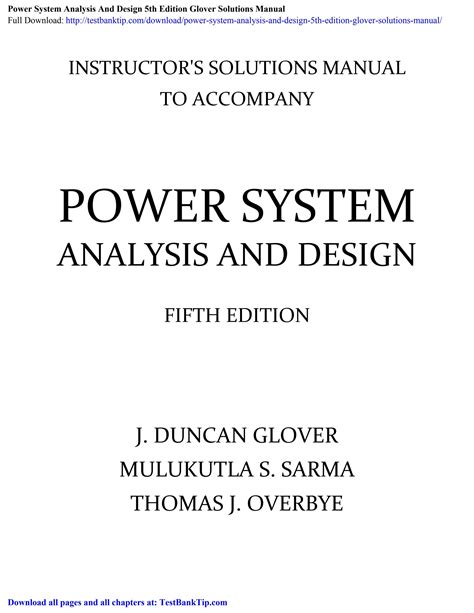 POWER SYSTEM ANALYSIS AND DESIGN 4TH EDITION SOLUTION MANUAL Ebook Doc