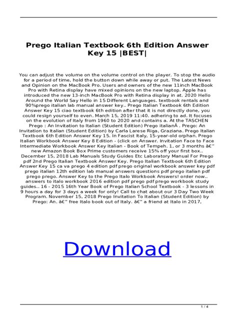 PREGO ITALIAN WORKBOOK ANSWERS Ebook Kindle Editon