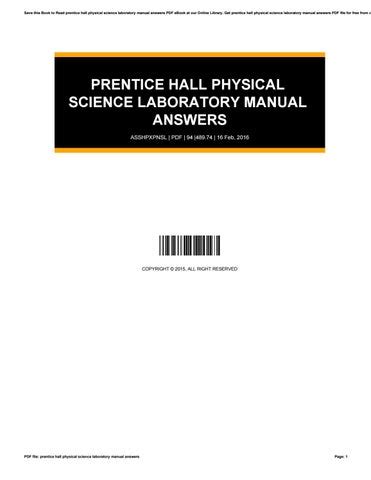 PRENTICE HALL PHYSICAL SCIENCE LABORATORY MANUAL ANSWERS Ebook Kindle Editon