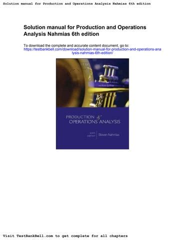 PRODUCTIONS AND OPERATIONS ANALYSIS NAHMIAS 6TH EDITION Ebook Epub