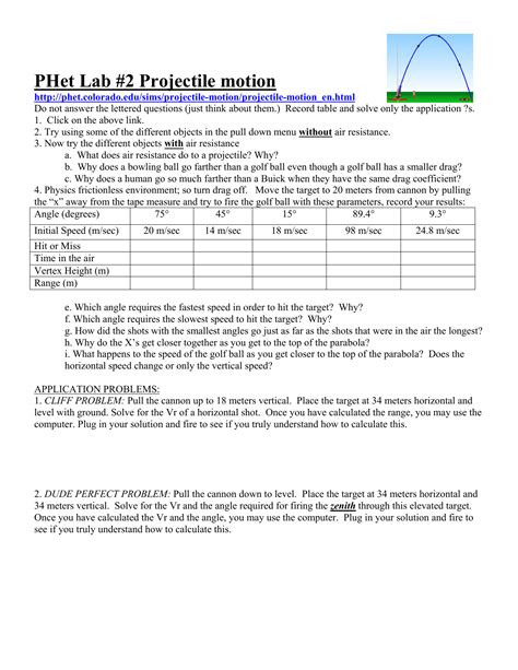 PROJECTILE MOTION PHET SIMULATIONS LAB ANSWERS Ebook Reader