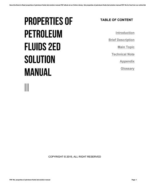 PROPERTIES OF PETROLEUM FLUIDS 2ED SOLUTION MANUAL Ebook Reader