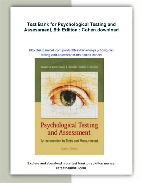 PSYCHOLOGICAL TESTING AND ASSESSMENT COHEN 8TH EDITION Ebook Kindle Editon