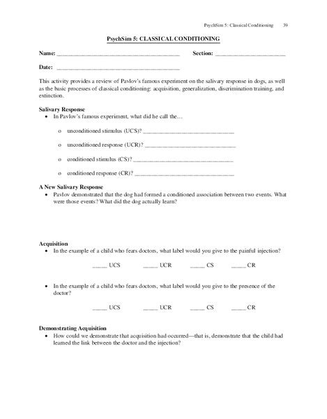 PSYCHSIM 5 CLASSICAL CONDITIONING WORKSHEET ANSWERS Ebook PDF