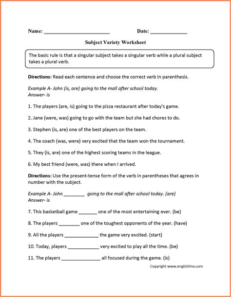 Packet 6 Subject Verb Agreement Answers Reader