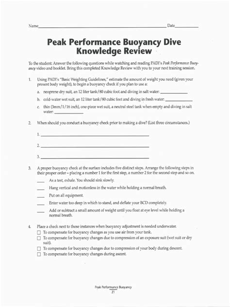 Padi Peak Performance Buoyancy Knowledge Review Answers Doc